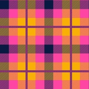 Sweet and juicy tartan plaid in neon hot pink and papaya on midnight blue Medium scale