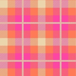 Sweet and juicy tartan plaid in neon hot pink and papaya on sand Medium scale