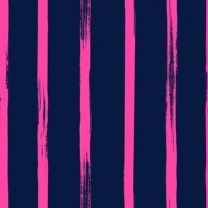 Painted Stripe - Medium Scale Midnight Blue Hot Pink