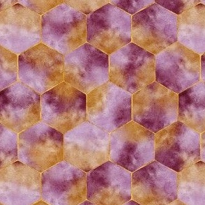 Watercolor Hexagons | Purple and Gold 