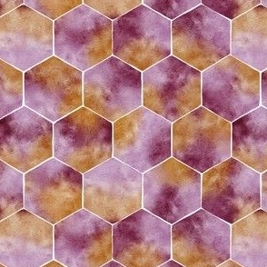Watercolour Hexagons | Purple and Gold 