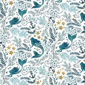 Mermaid ocean white & gold medium