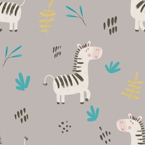 Jumbo Kids Safari Zebra Off-White Neutral Ash Gray