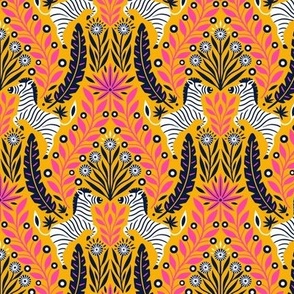 Zestful Zebras Damask || Small Scale Bright