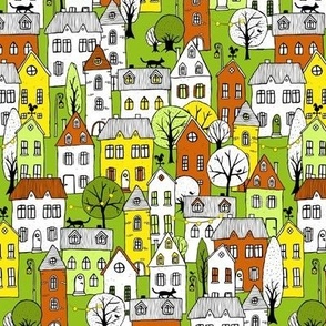 handdrawn houses - green-copper