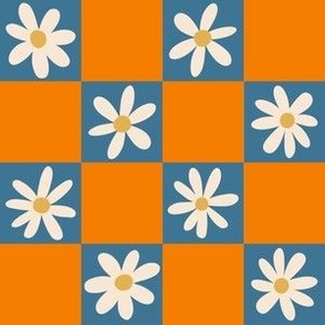 Daisy Checkerboard - Orange & Blue