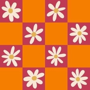 Daisy Checkerboard - Mango & Coral Pink