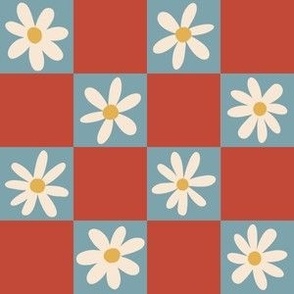 Daisy Checkerboard - Coral + Blue