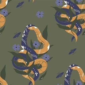 Snake and flower seamless pattern 