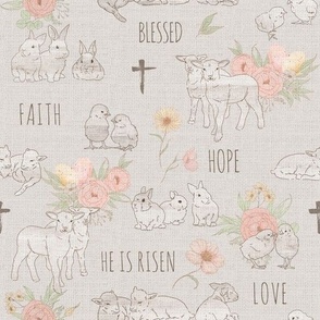 Easter Animals - grey w/ floral