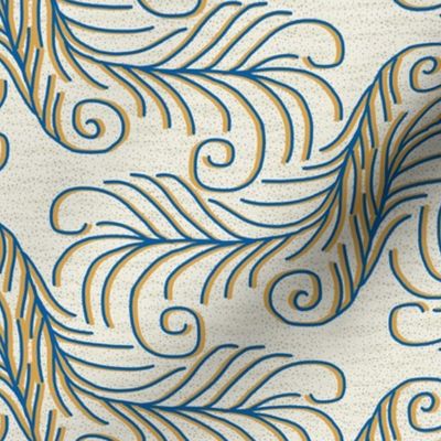 Art Nouveau Feathers in Blue and Old Gold
