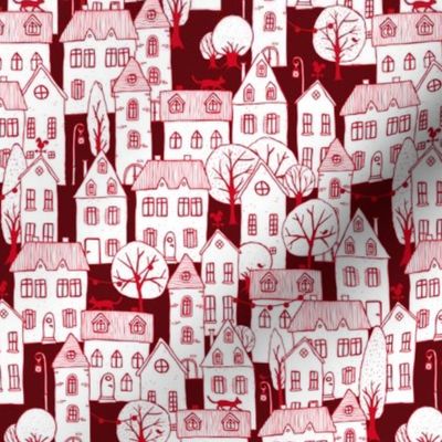 handdrawn houses red