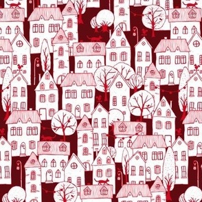 handdrawn houses red