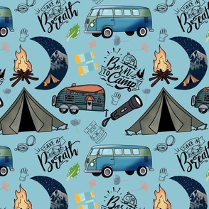 Born to Camp - Retro Campers on Blue 2 (large)