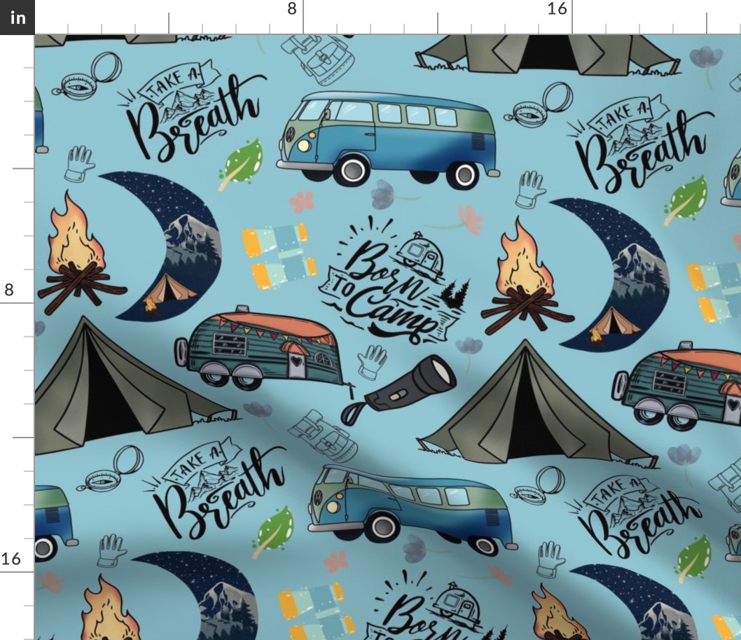 Born to Camp - Retro Campers on Blue 2 (large)