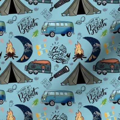 Born to Camp - Retro Campers on Blue 2 (small)
