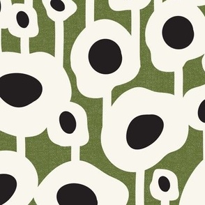 Poppy Dot - Graphic Floral Dot Green Large Scale