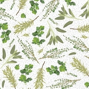 parsley, sage, rosemary and thyme - large on gray dots