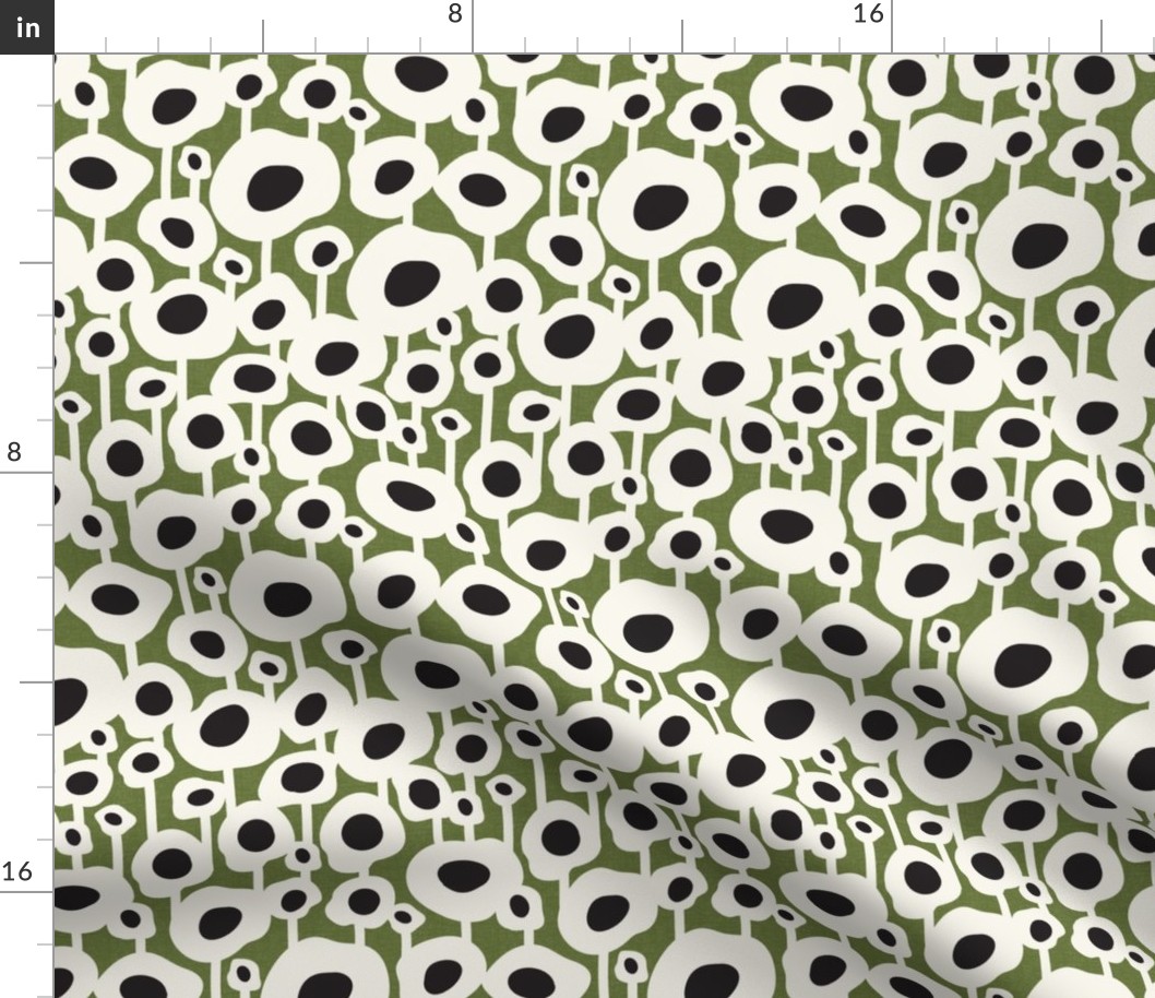 Poppy Dot - Graphic Floral Dot Green Regular Scale