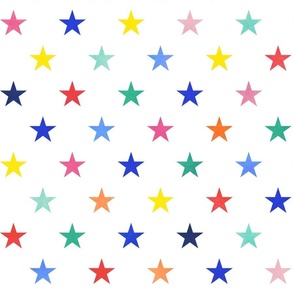 Multicolored Stars Large-White Background- Intergalactic Adventure- Night Sky- Space Travel- Geometric- Polka Dots