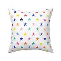 Multicolored Stars Medium-White Background- Intergalactic Adventure- Night Sky- Space Travel- Geometric- Polka Dots