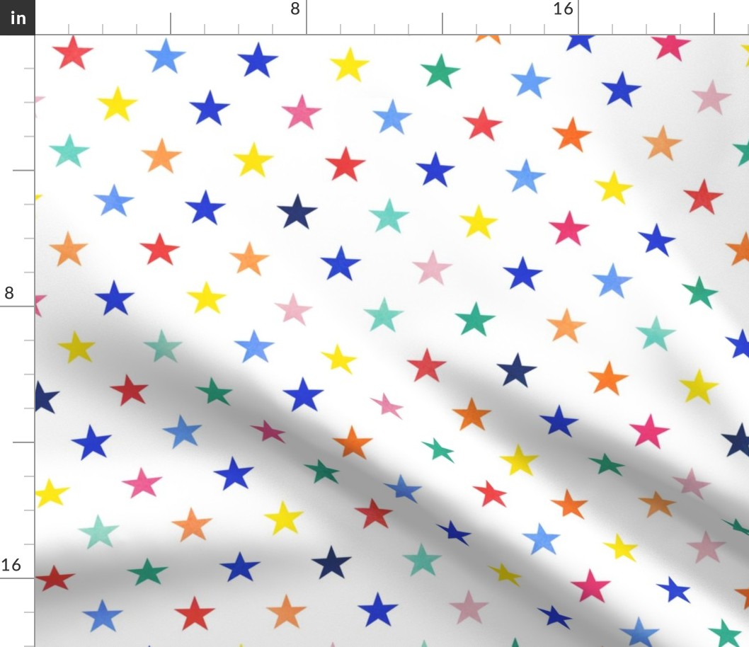 Multicolored Stars Medium-White Background- Intergalactic Adventure- Night Sky- Space Travel- Geometric- Polka Dots