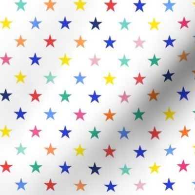 Multicolored Stars Small-White Background- Intergalactic Adventure- Night Sky- Space Travel- Geometric- Polka Dots