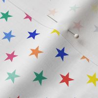 Multicolored Stars Small-White Background- Intergalactic Adventure- Night Sky- Space Travel- Geometric- Polka Dots