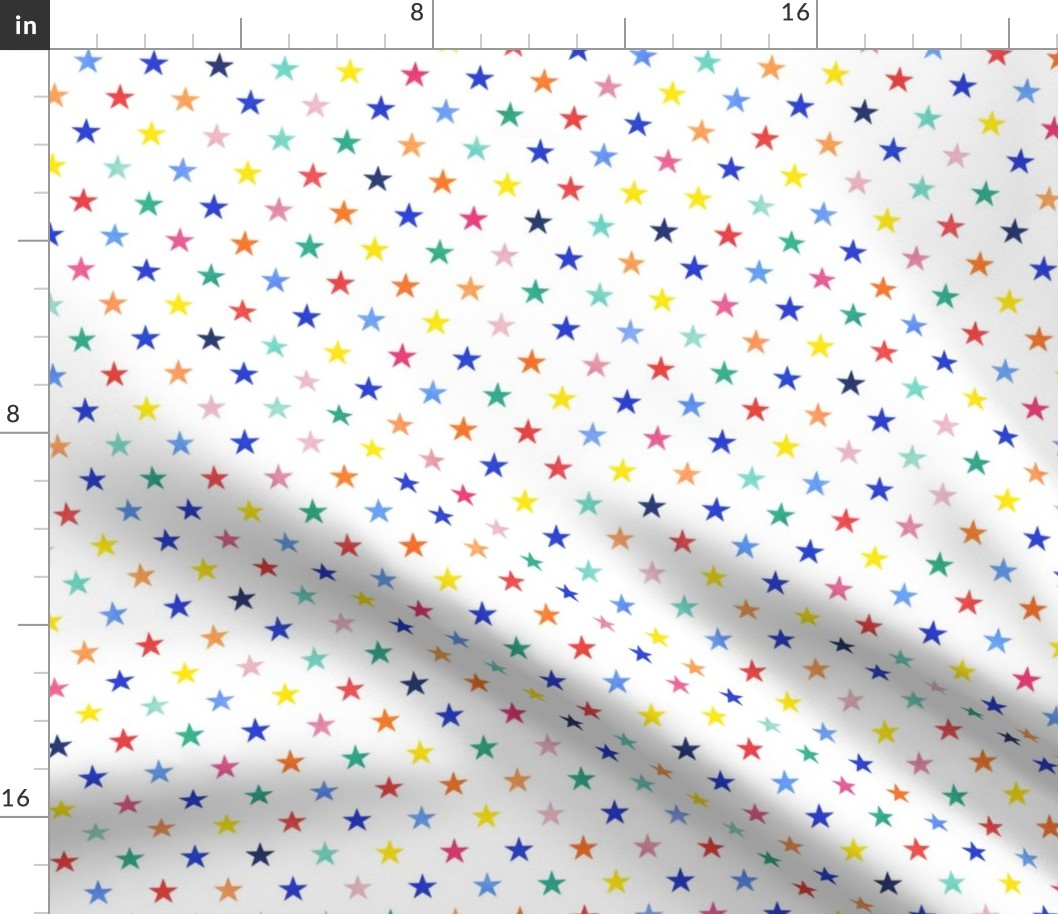 Multicolored Stars Small-White Background- Intergalactic Adventure- Night Sky- Space Travel- Geometric- Polka Dots