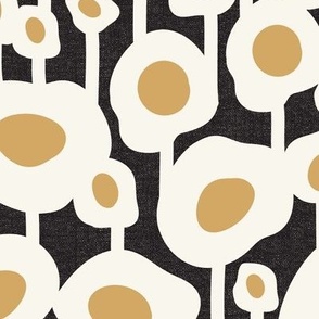 Poppy Dot - Graphic Floral Dot Black Golden Yellow Large Scale