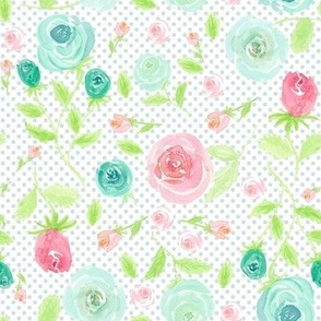 Pink and Teal Rose Pattern with Dots