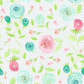 Pink and Teal Rose Pattern with Stripes