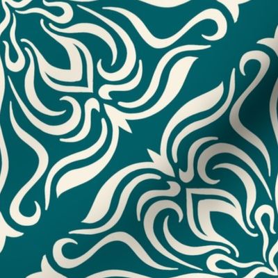 Diamond Medallion White Crystal Teal Large