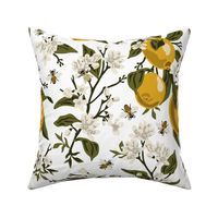 Bees And Lemons - Green Leaves - Large - White
