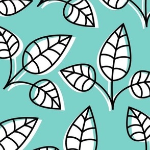 leaves LG black and white on teal