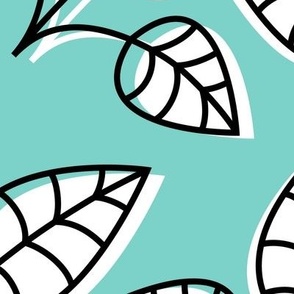 leaves XXL black and white on teal