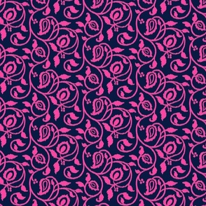 Spring paisley Ikat vines - Hot Pink Midnight Blue - Ethnic Floral - medium