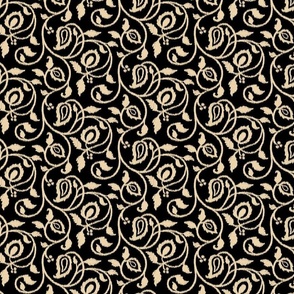 Classic paisley Ikat vines - sand on black -Ethnic Floral - medium