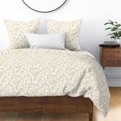 Classic spring paisley Ikat vines - sand on white - Ethnic Floral - large