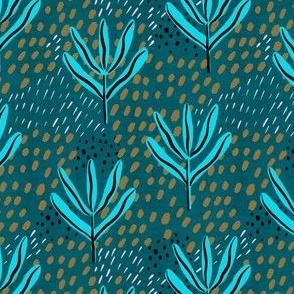 Abstract organic shapes on teal