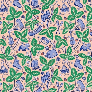 Summer Camping - large - green and periwinkle on pink