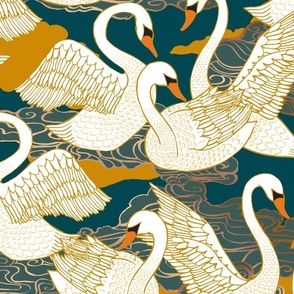 Swans {Blue Gold} large