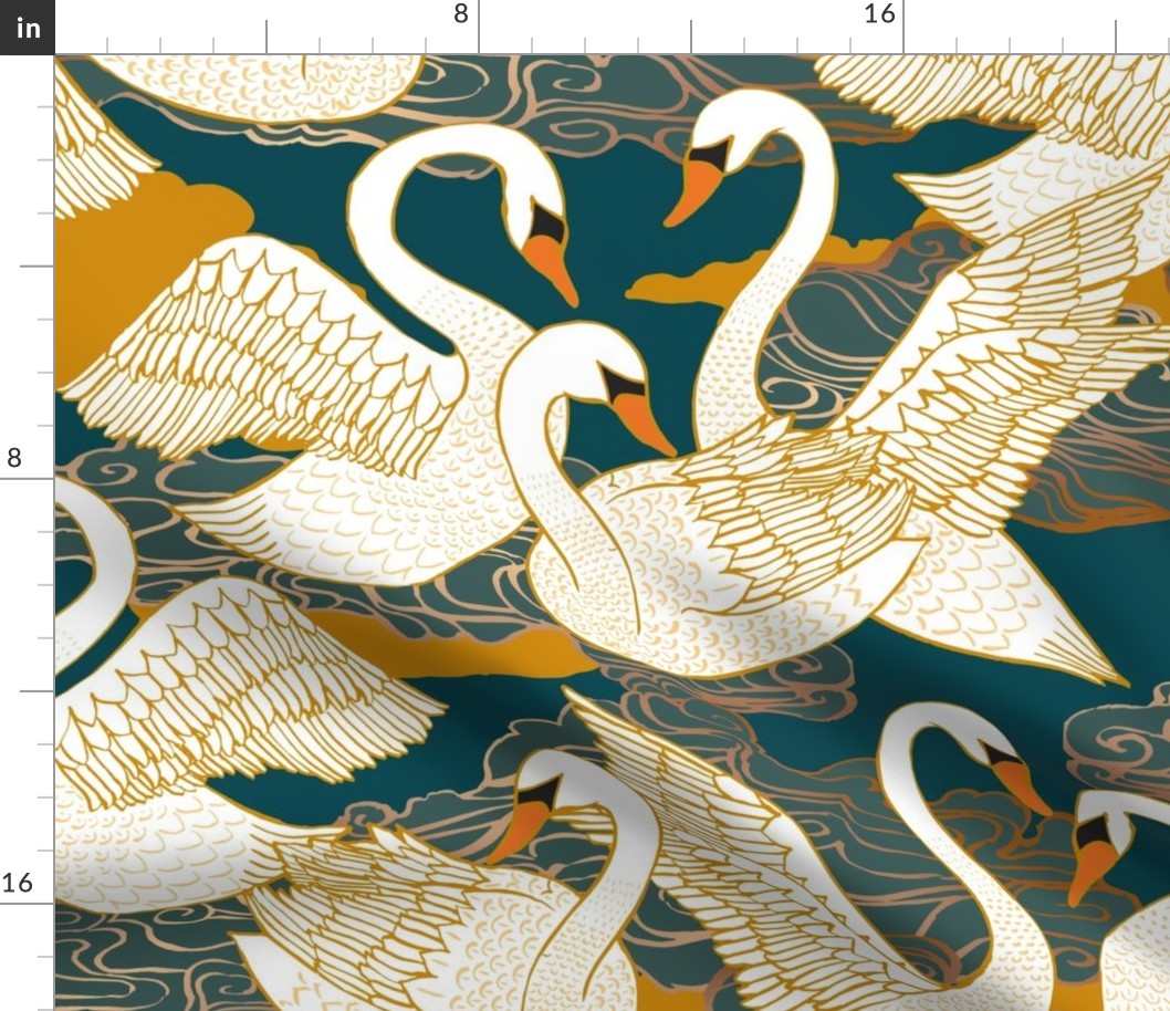 Swans {Blue Gold} large