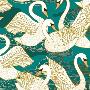 Swans {Teal} large