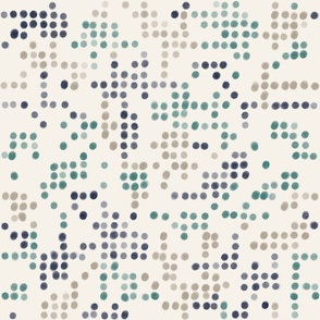 Wonky Painterly confectionery dots - green and blue on nude