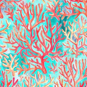 Textured Red Coral on Pastel Cyan