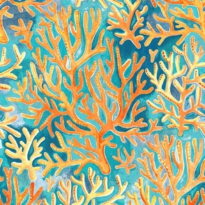 Golden orange coral on ocean blue large