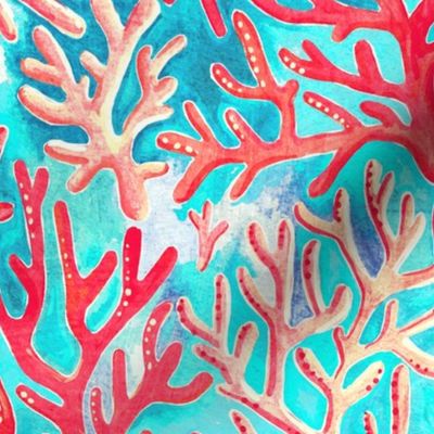 Textured Gouache Coral in Red and Turquoise large
