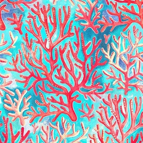 Textured Gouache Coral in Red and Turquoise large