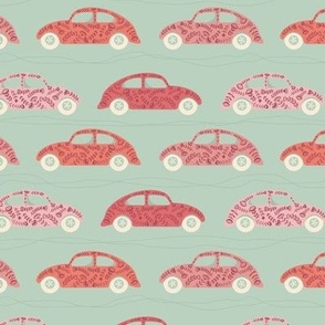 Motor Blooms | Small Scale | Retro Pink Cars